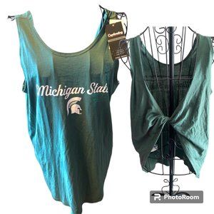 Michigan State University Spartans Women Twisted Backless Tank Top Green NWT  2X